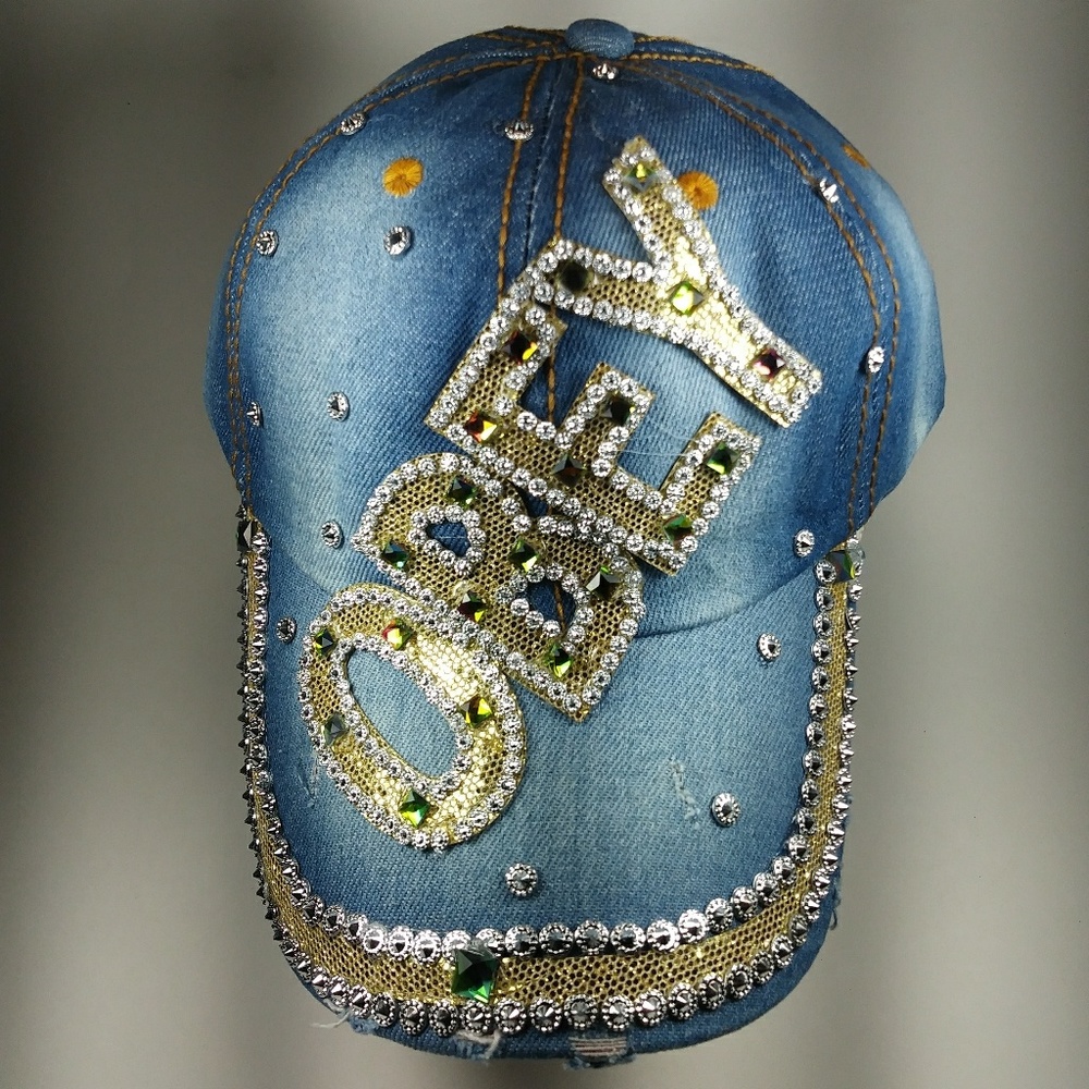 Denim Distressed Bling Cap